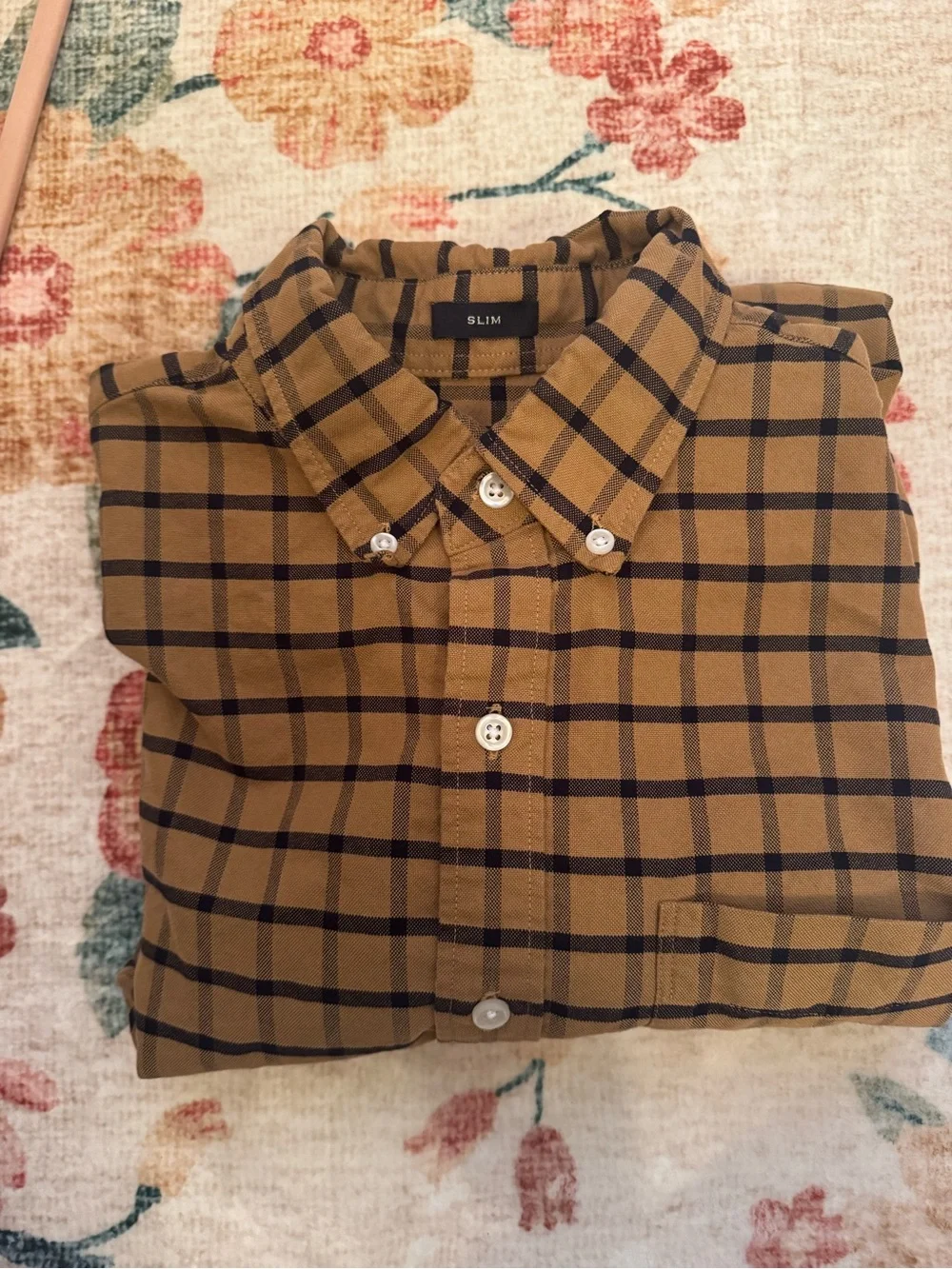 J. Crew Men's Tan and Black Plaid Button-Down Shirt